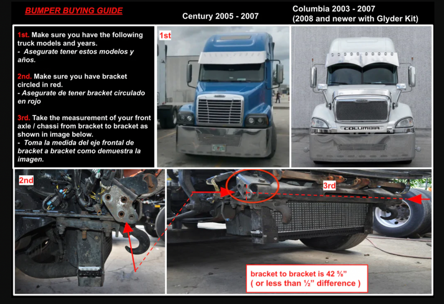 18” Chrome Bumper (FL Century 2005-2007 / Columbia 2003-2007) W/ Aero, Tow & Fog Light Hole