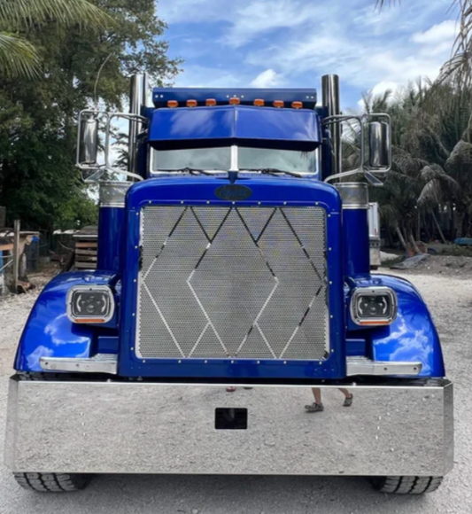 Grille fits Peterbilt Long Hood 379 Grill "New" Stainless Steel, Height : 35.5" Diamond Style