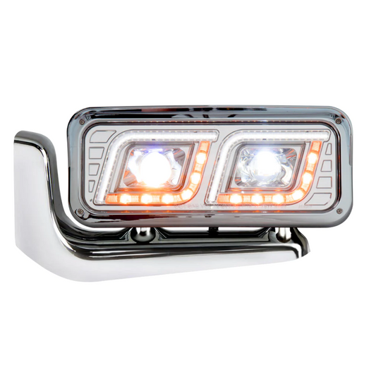 LED "Chrome" Projection Headlight Assembly With Mounting Arm Side Fits Peterbilt 379 87-2007